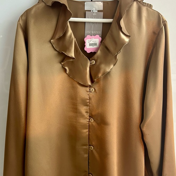 LISE WATIER Lingerie Satin Silky Pajama Set Extra Large Beige Gold Sleepwear - Picture 6 of 17